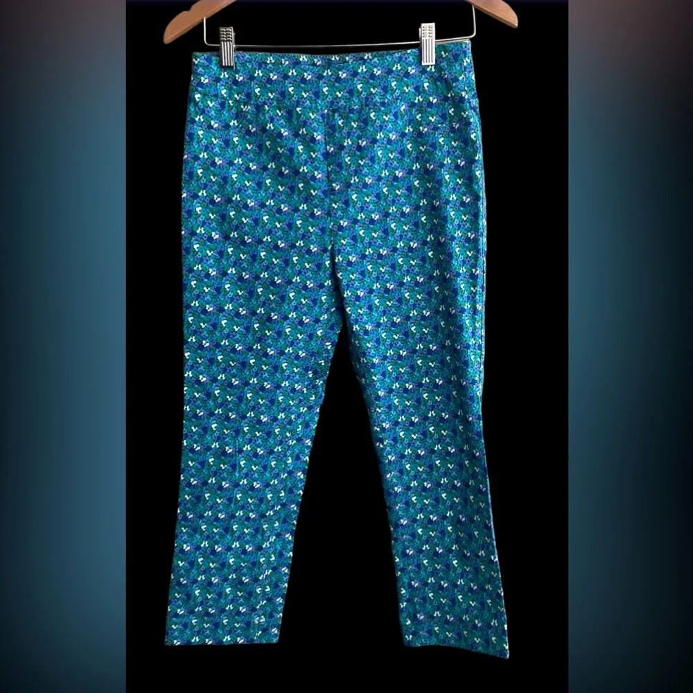Soft Surroundings: Blue Pants with Tiny Forget Me Not Flowers Super Stretch
